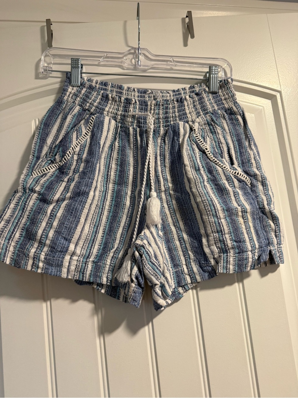 Blue and White Striped Shorts
